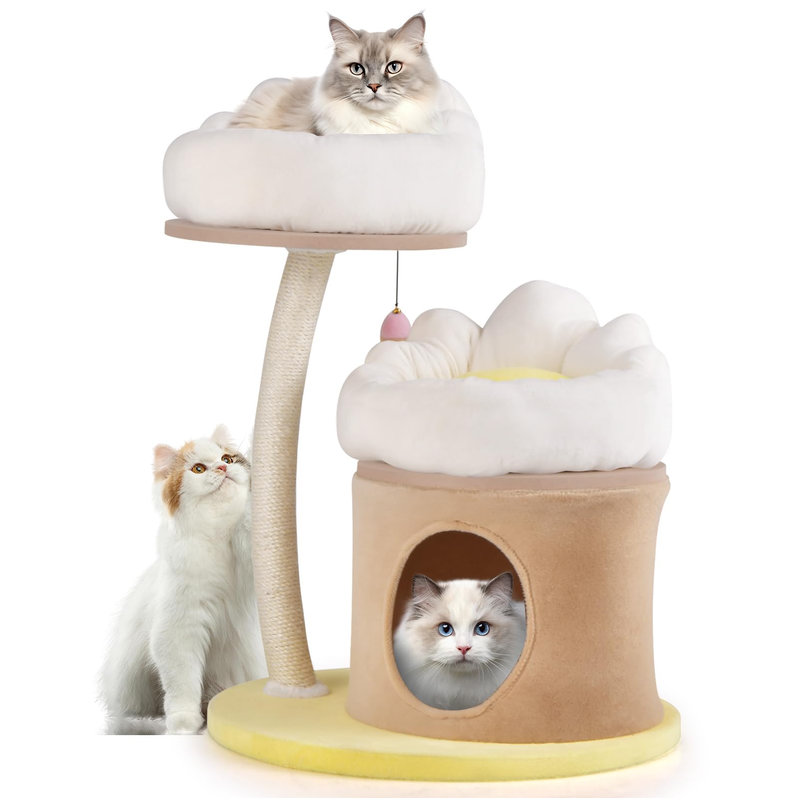 Tangkula Arbre à chat floral, 33 pouces Mignon tour pour chat avec poteau à griffer en sisal, perchoir supérieur rembourré lavable